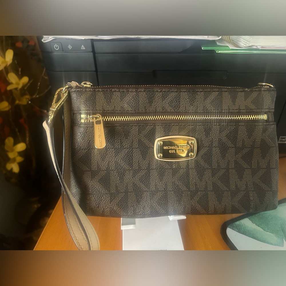 Michael Kors Dark Brown and Gold Wristlet
